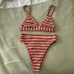 Sisstrevolution Pink Brown Striped Bikini Set (Small) NWOT